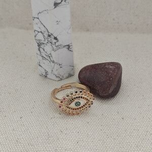 Gold Multicolor Evil Eye Ring - Women's Jewelry